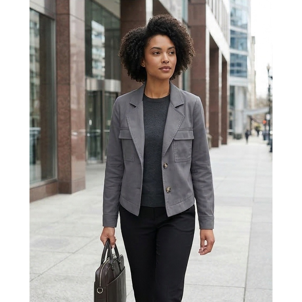 Laurie Felt Los Angeles Gray Moto Utility Blazer Jacket Womens Large NWT